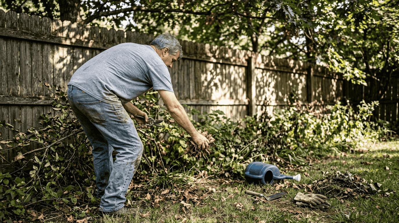 Homeowner creating defensible space against wildfire