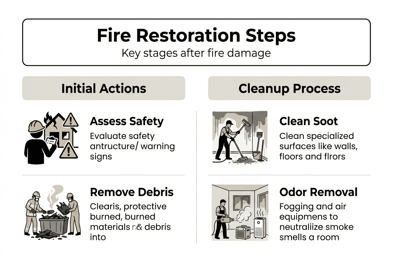 Infographic with fire restoration workflow steps