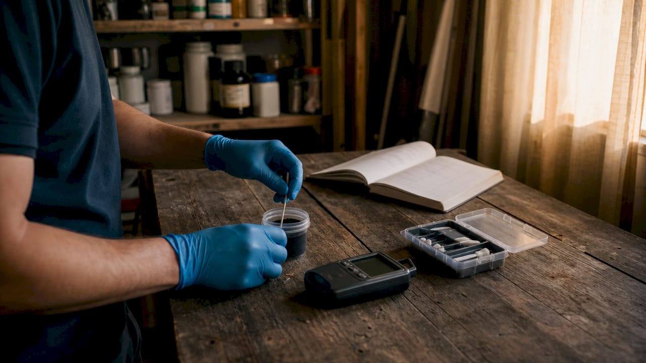 Hands holding smoke residue testing tools in lab