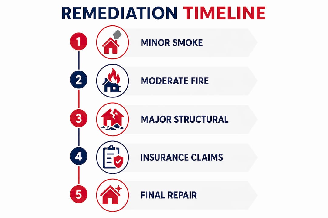 Infographic detailing typical costs and timelines for fire smoke remediation projects