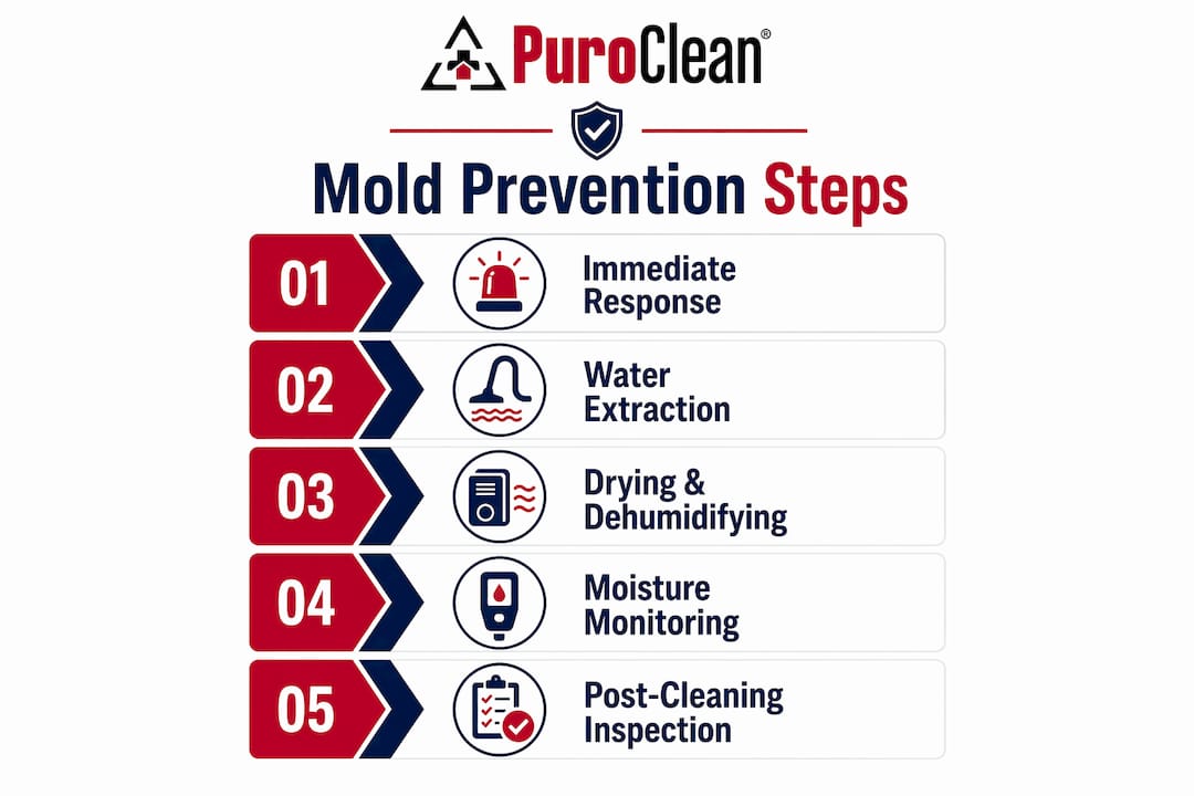 Infographic showing five steps to prevent mold growth