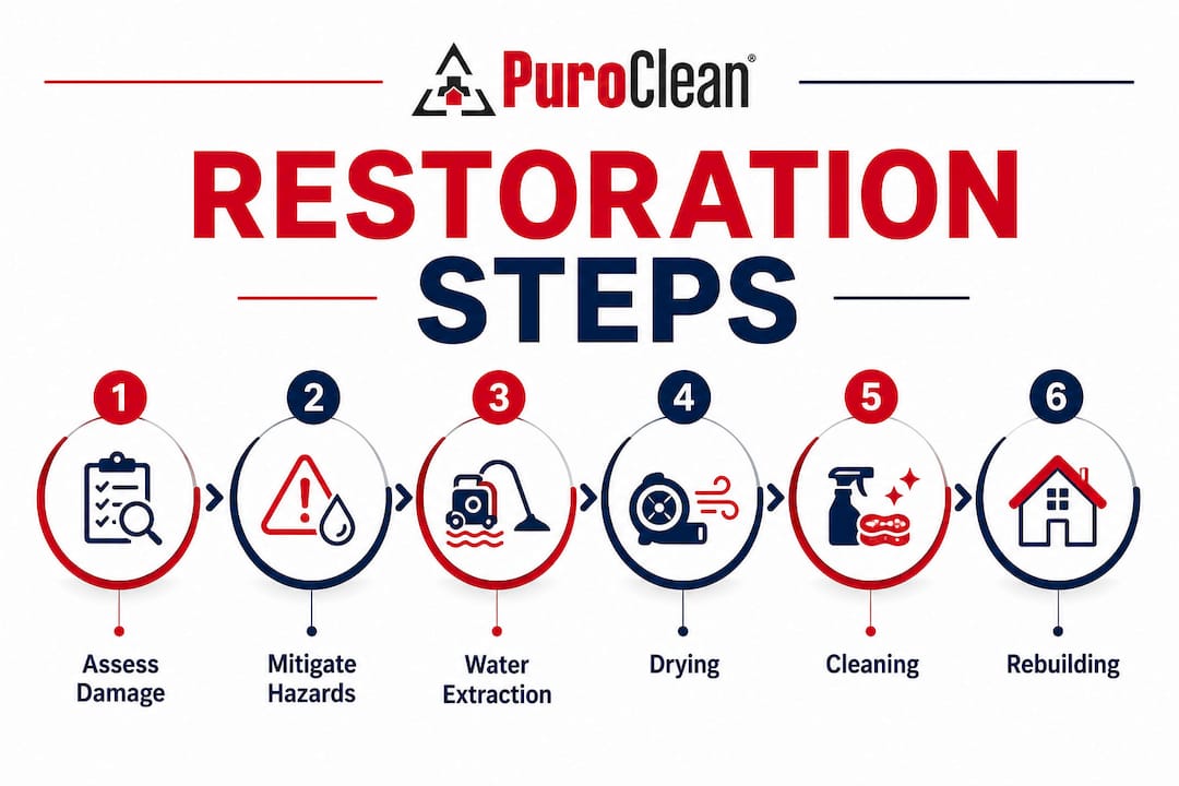 Infographic detailing key flood and fire restoration steps
