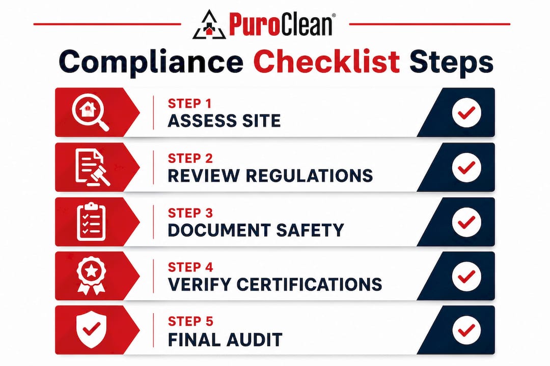 Infographic outlining restoration compliance checklist steps