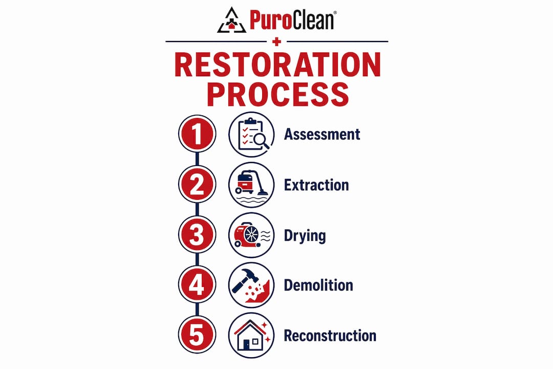 Infographic of the five-step fire and water restoration process