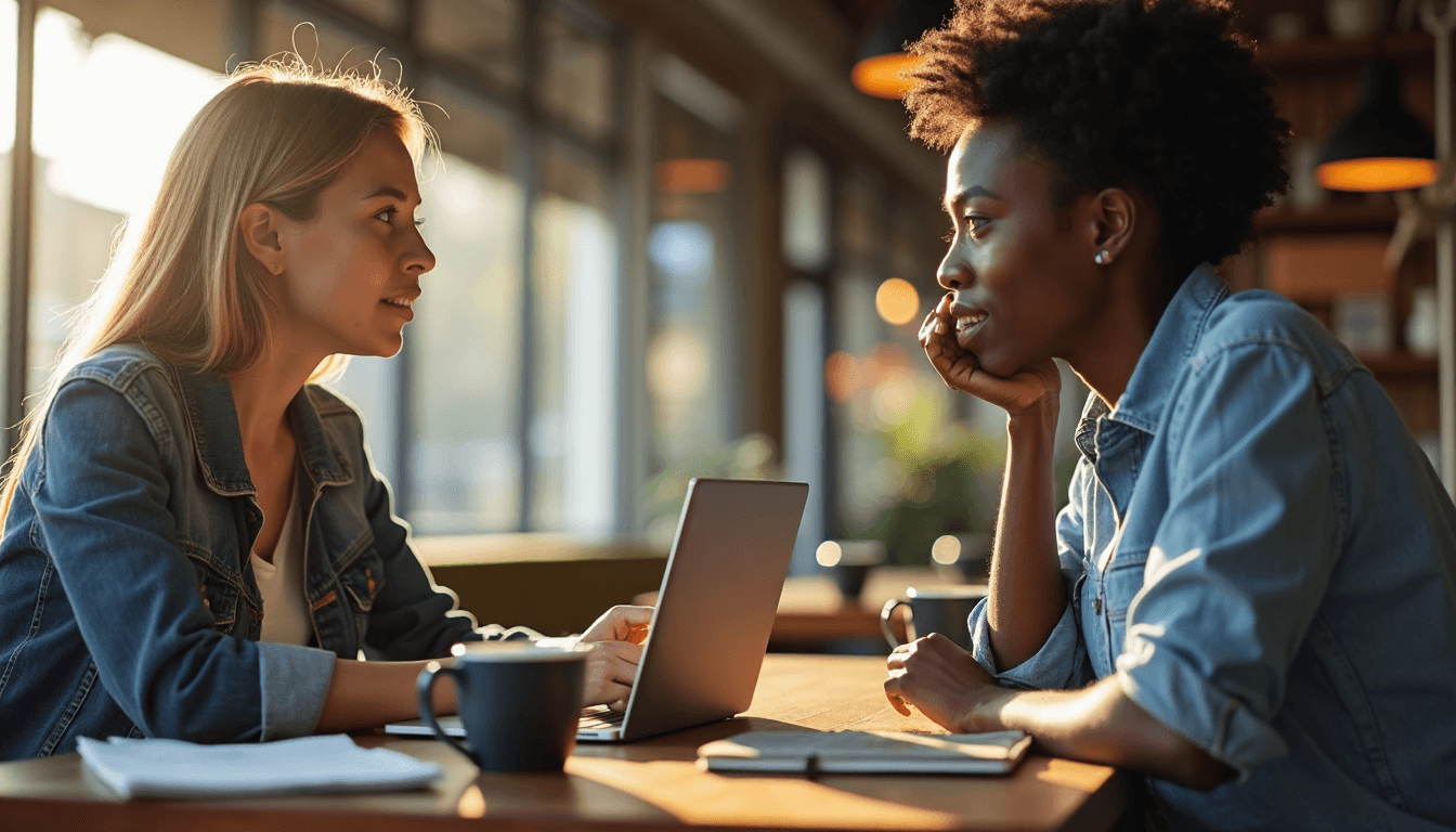 Young Botswana traders reviewing forex risk strategies at coffee shop