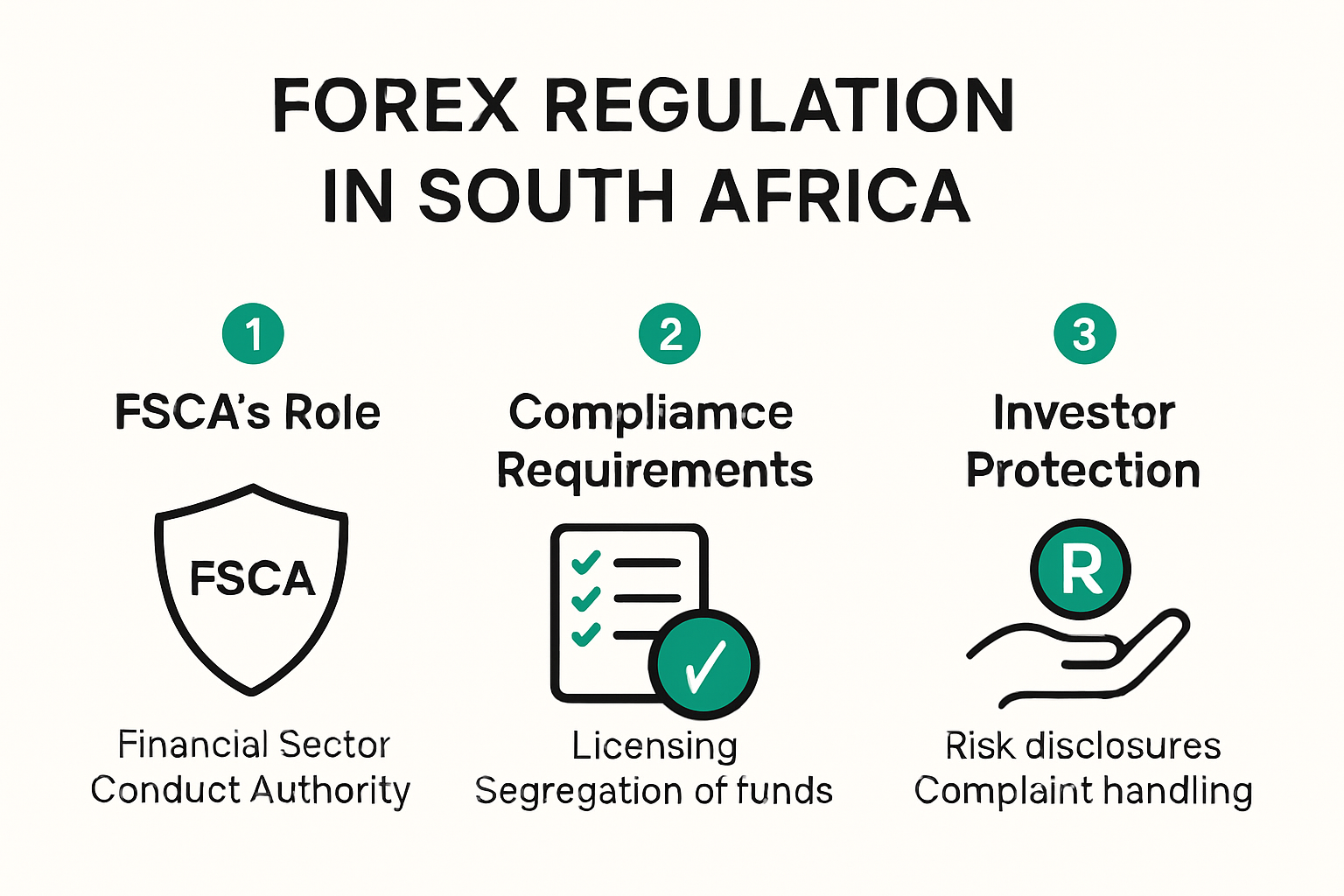 Infographic showing forex regulations and FSCA roles in South Africa