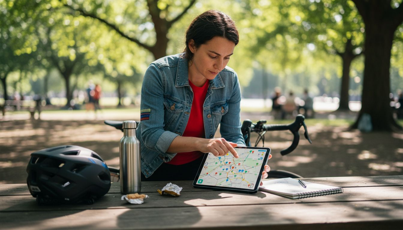 Woman using tablet to create travel itinerary