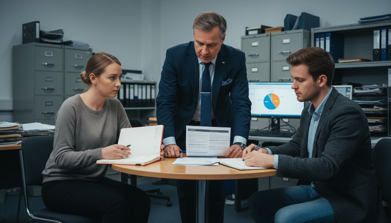 Agent reviews insurance terms with couple