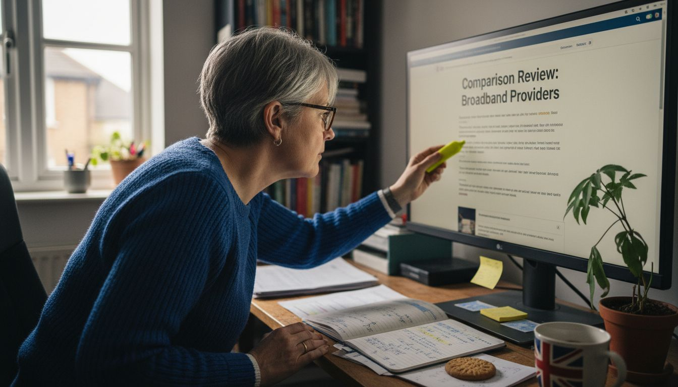 Woman reviewing comparison website transparency