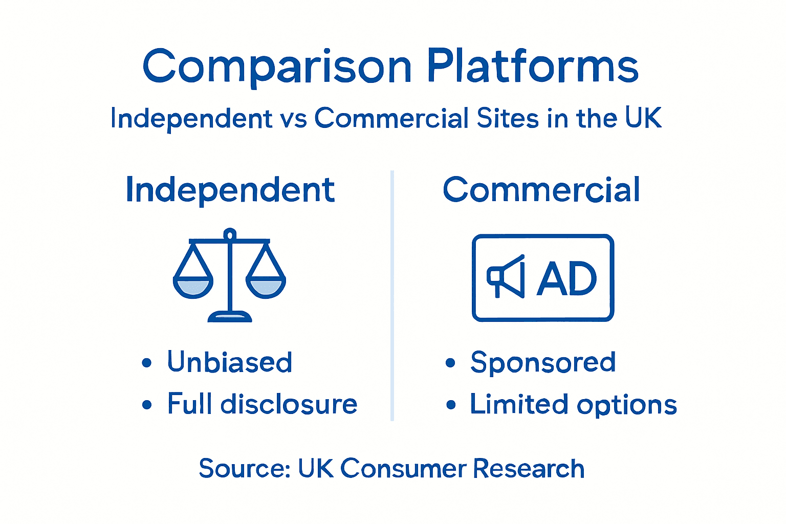 Infographic comparing independent and commercial platforms