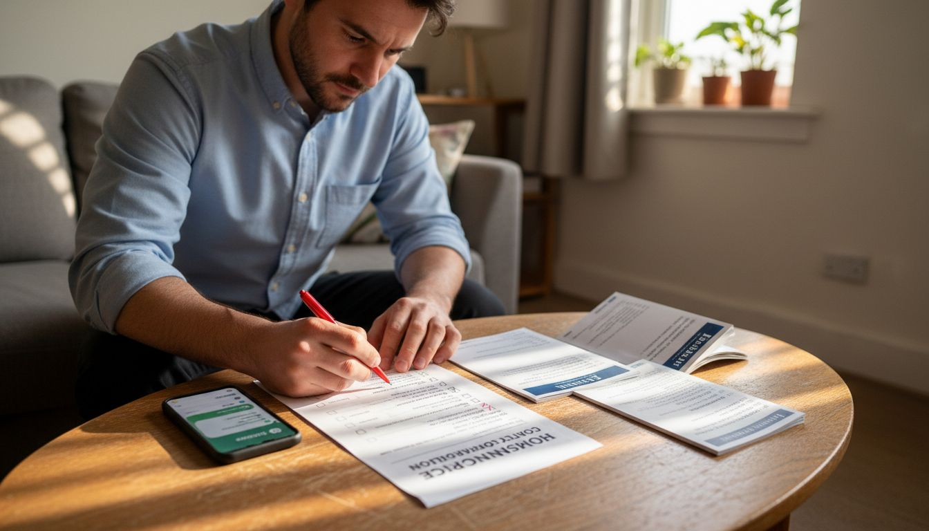 Man checking home insurance comparison checklist