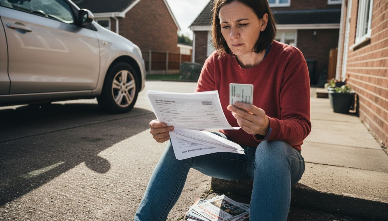 Woman reviewing car insurance paperwork