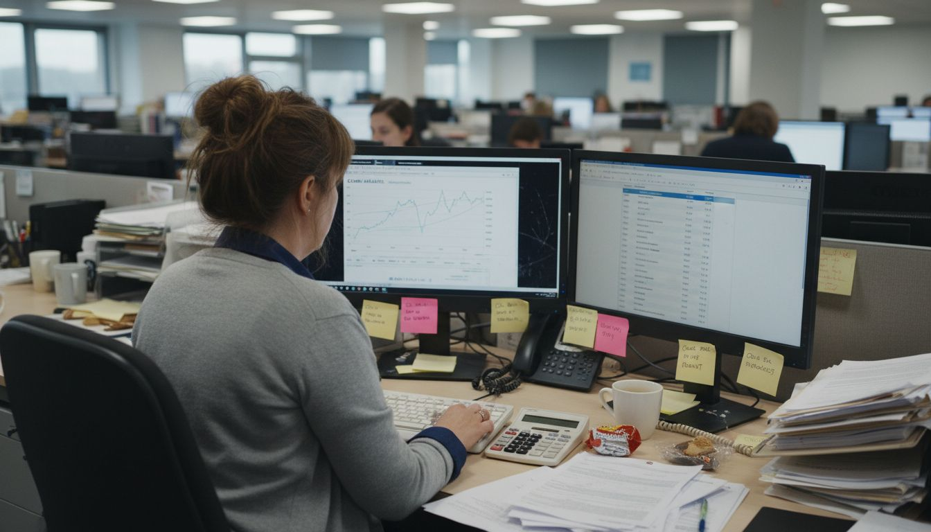 Analyst reviewing insurance data feeds in office