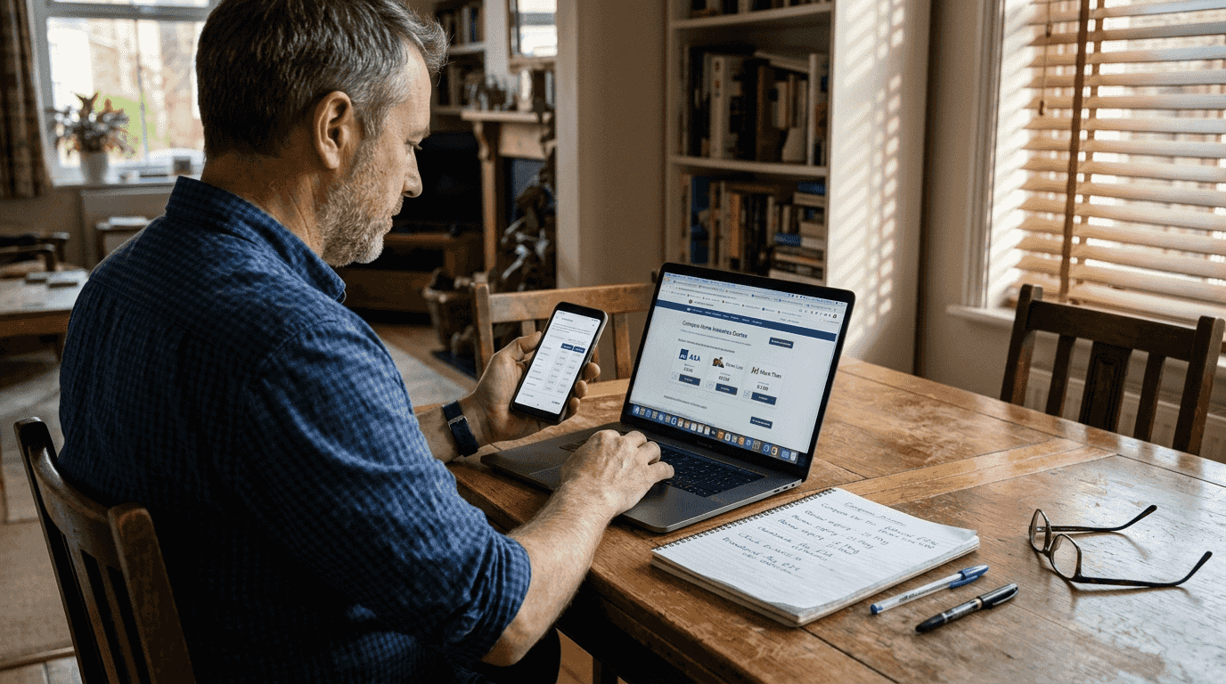 Man using multiple comparison sites for bills