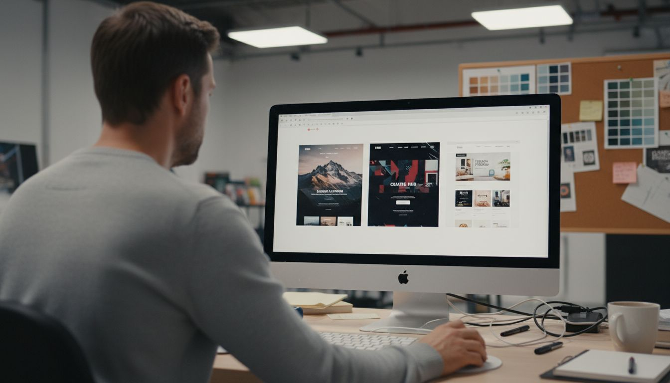 Designer selecting website templates on computer