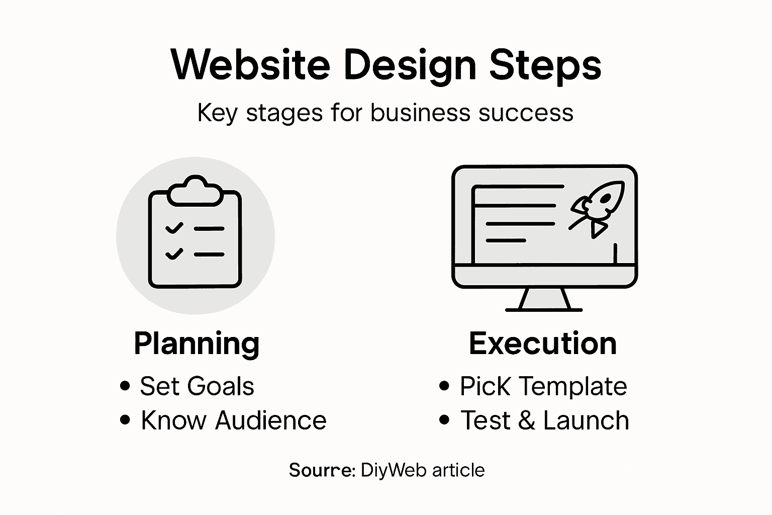 Infographic outlining website design steps