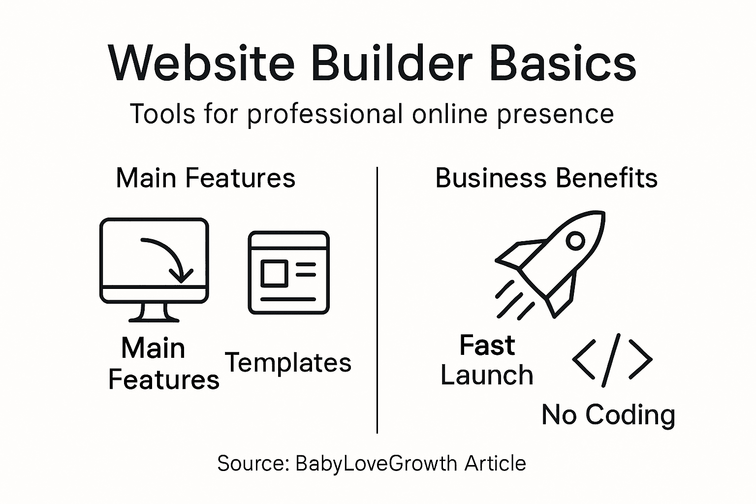 Infographic comparing website builder features