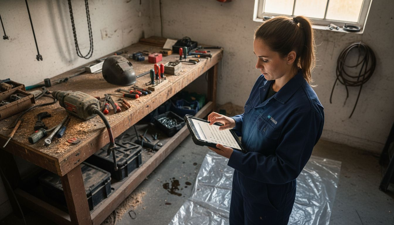 Vrouw maakt werkplek klaar voor werkzaamheden aan haar sloep.