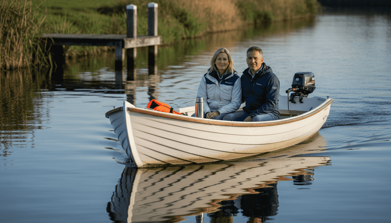 Stil genieten op het kanaal met een elektrische overnaadse sloep