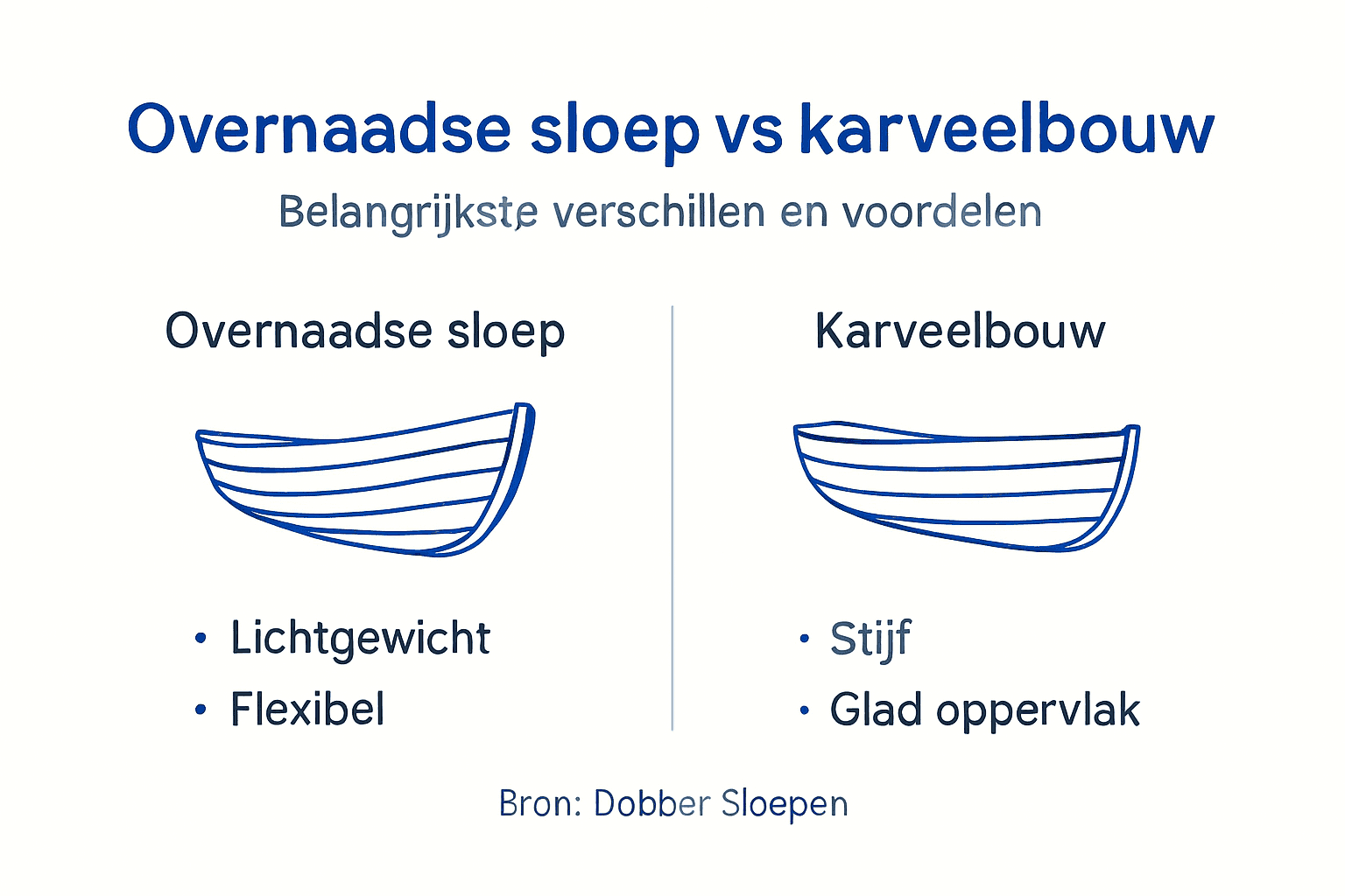 Overzicht: verschillen tussen overnaadse sloepen en karveelbouw in beeld gebracht