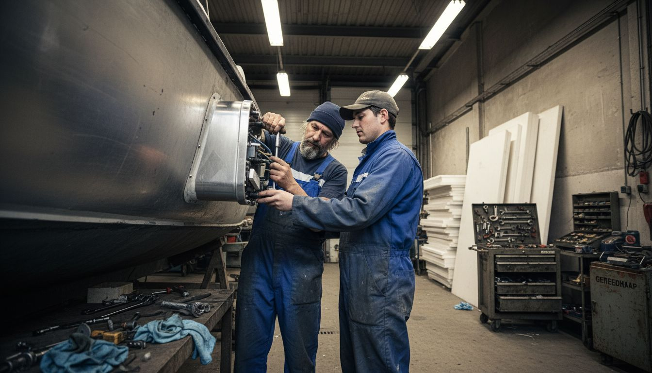 Plaatsen van het aluminium module in de sloepenwerkplaats