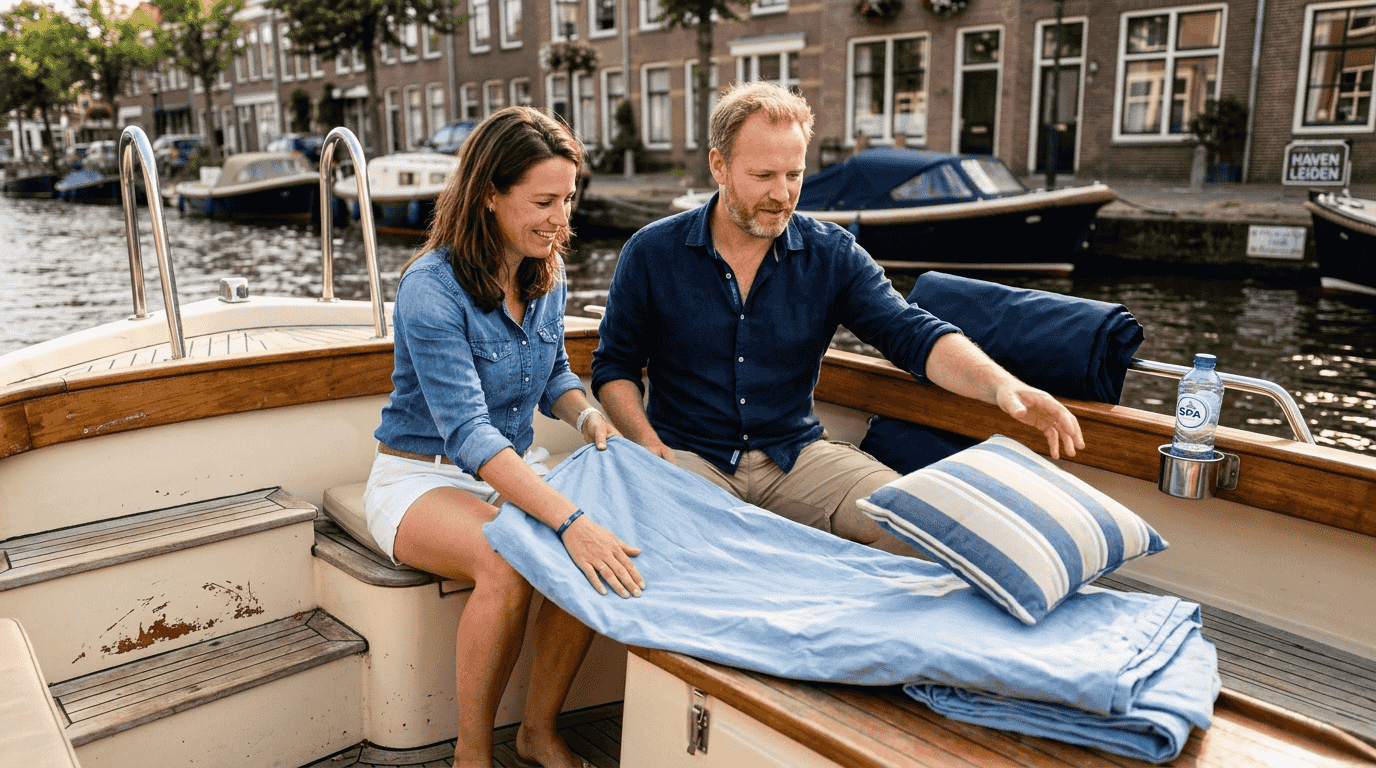 Comfortabele zitkussens en stijlvolle sierkussens aan boord van een luxe sloep