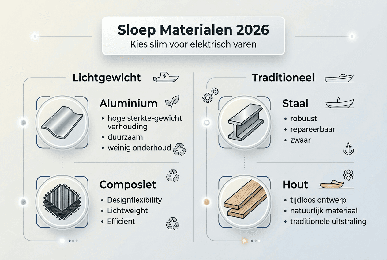 Infographic: welke materialen gebruik je voor het bouwen van een sloep die elektrisch kan varen?
