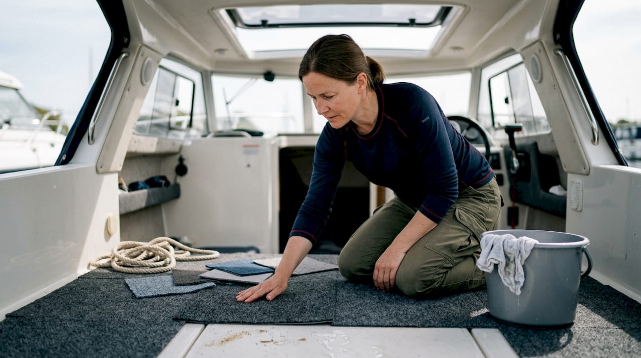 Een vrouw kiest voor een comfortabele vloer op haar boot.