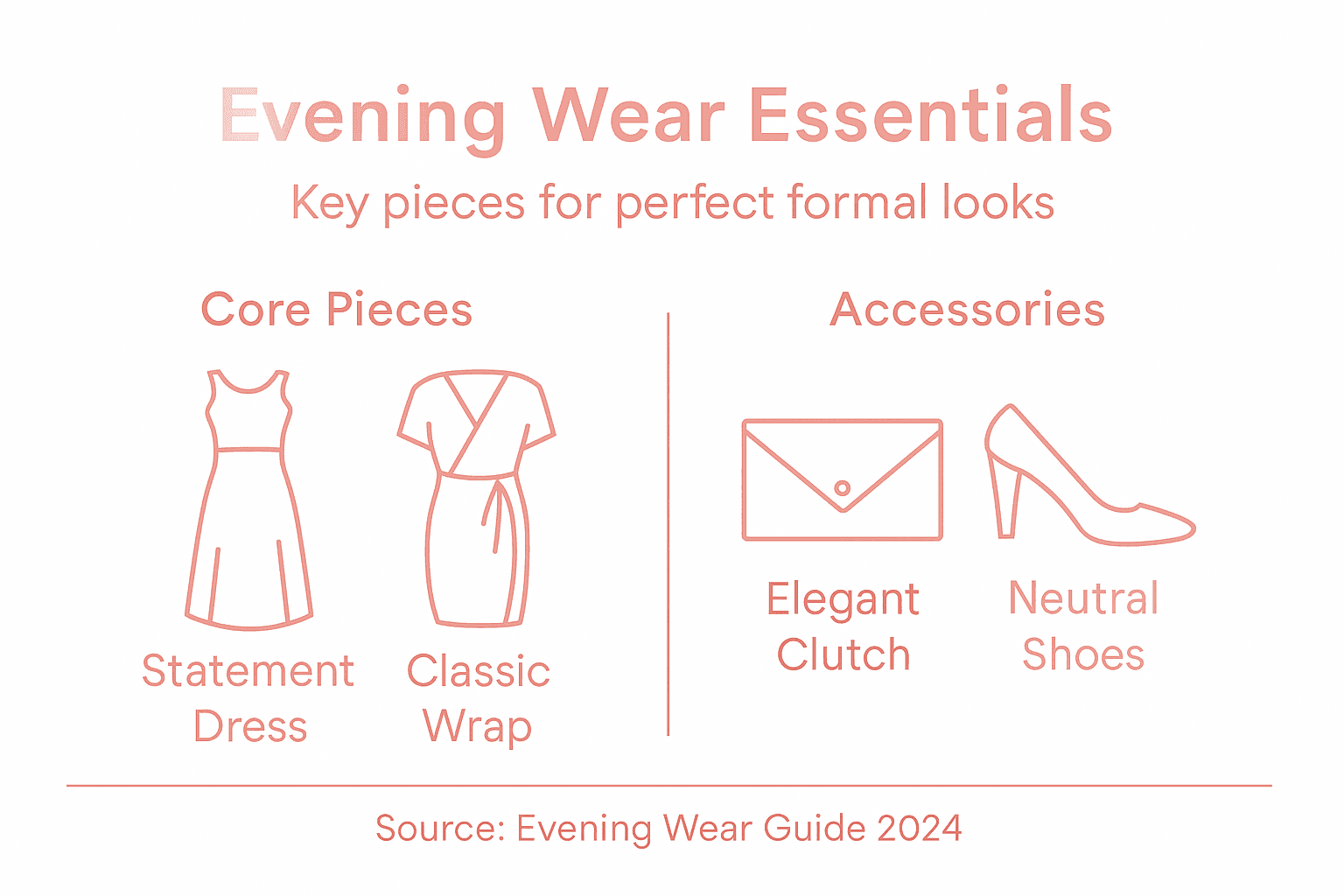 Infographic showing evening wear essentials for women