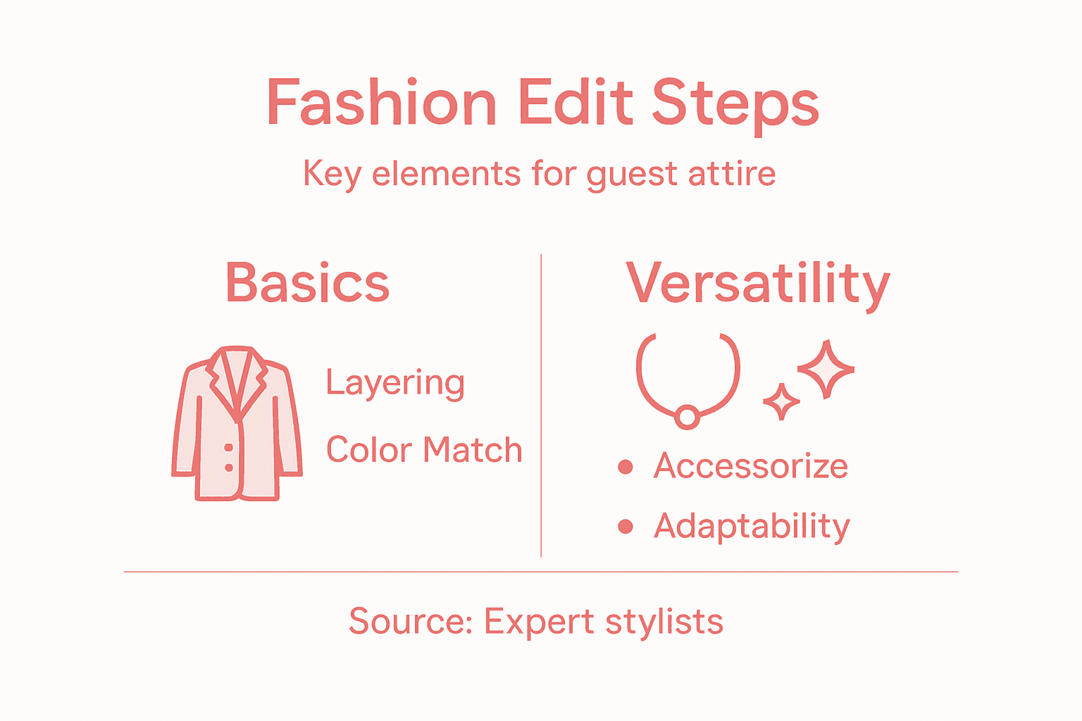 Infographic on successful wedding guest fashion edit steps