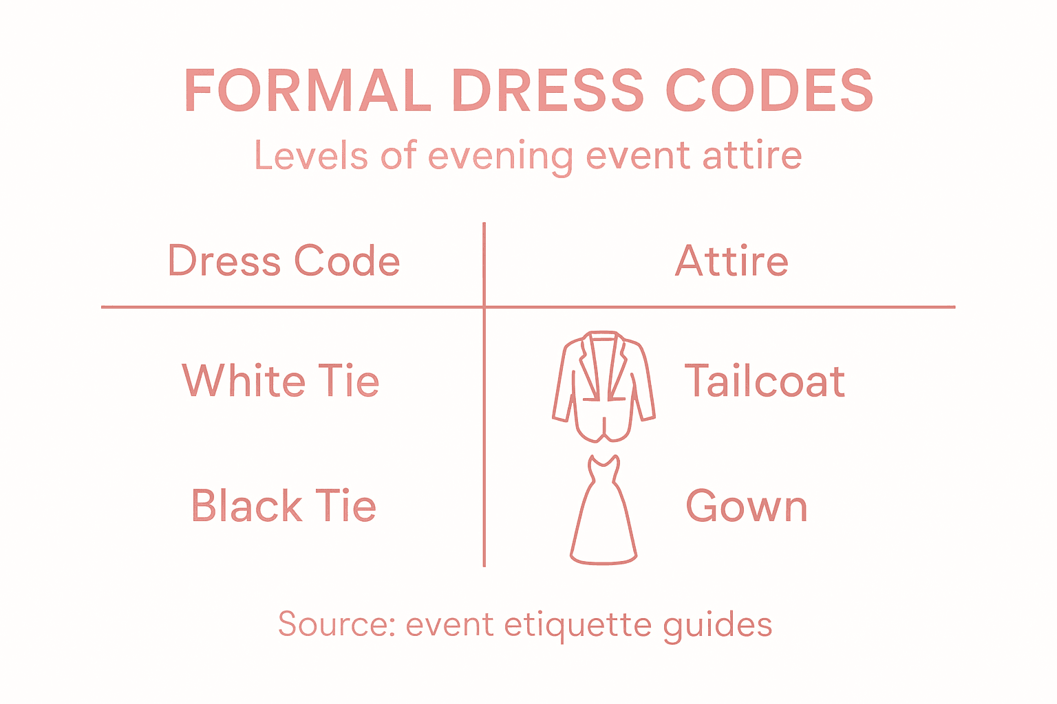 Formal dress code infographic with attire levels