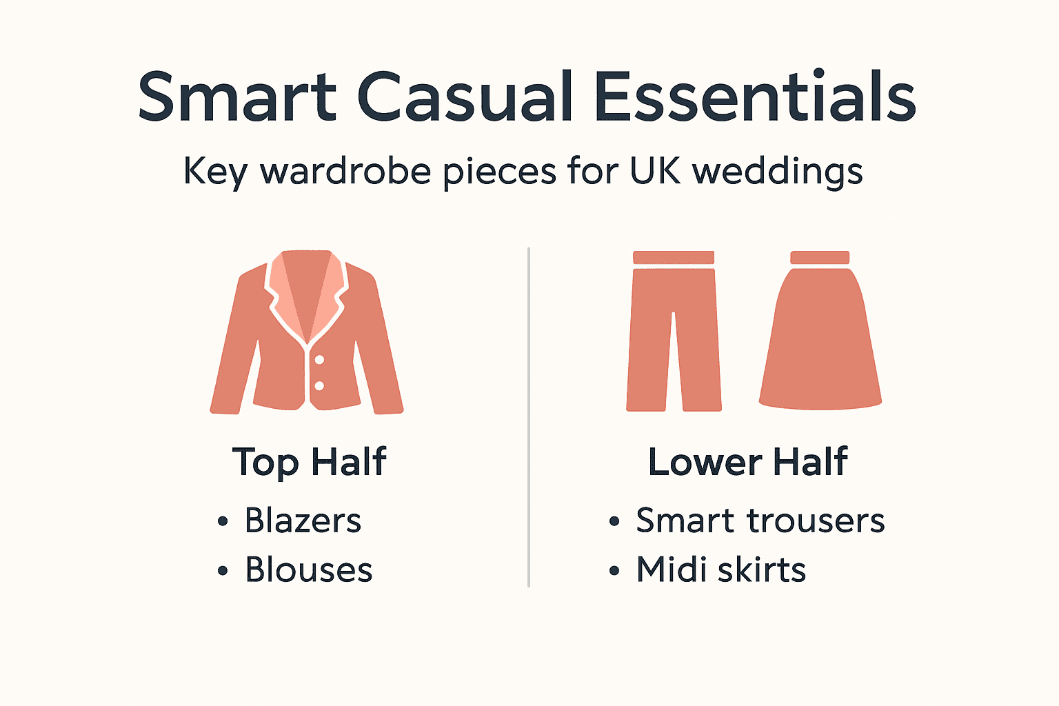 What is smart casual? 75% UK women decode wedding style 2 Infographic listing smart casual essentials for women