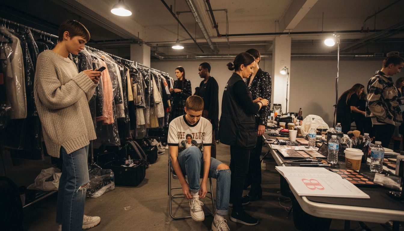 Backstage models prepping for runway show