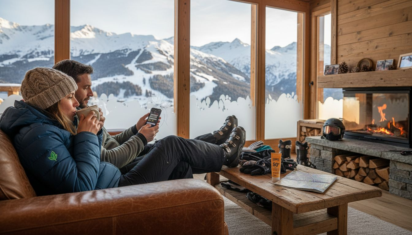 Couple relaxing in Alpe d’Huez luxury chalet