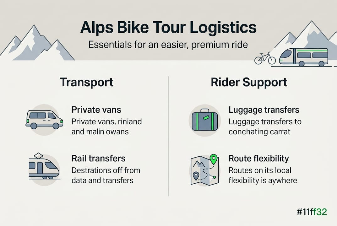 Infographic with Alps bike tour logistics main points