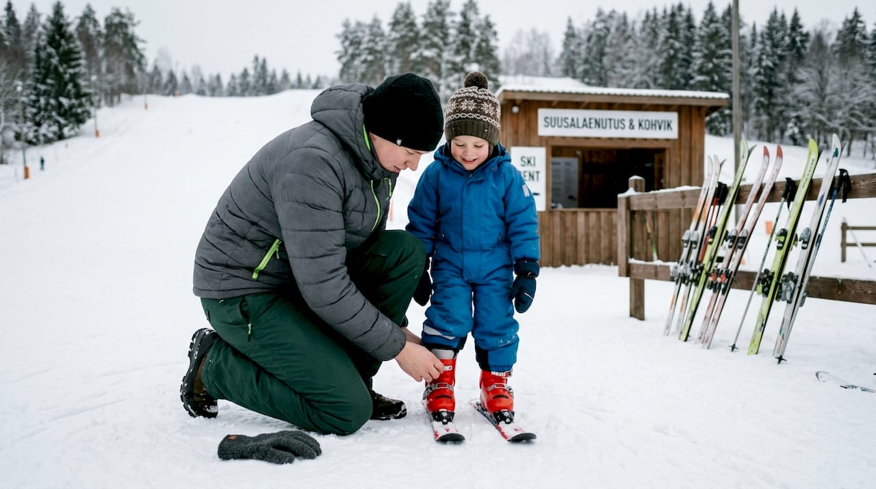 Family gears up at Otepää ski slope