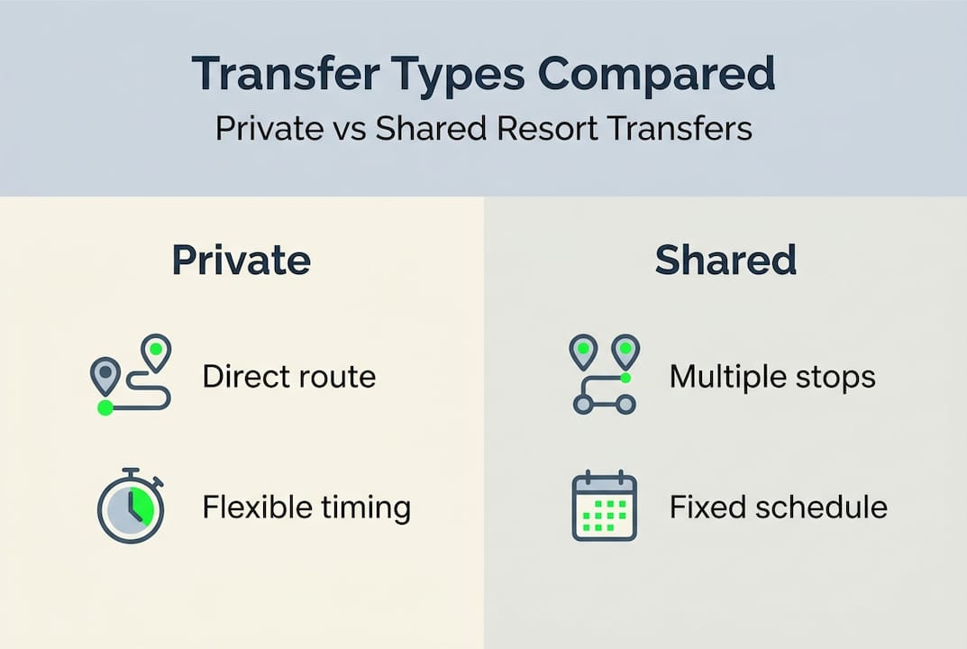 Infographic comparing private and shared transfer features