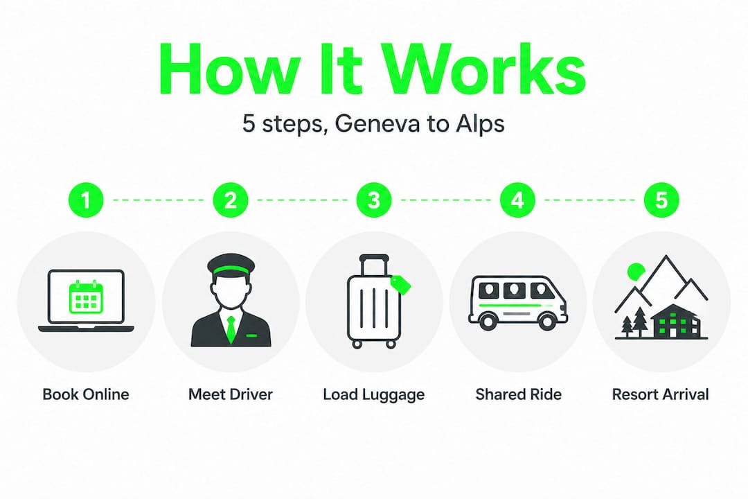 Infographic showing five-step airport transfer process