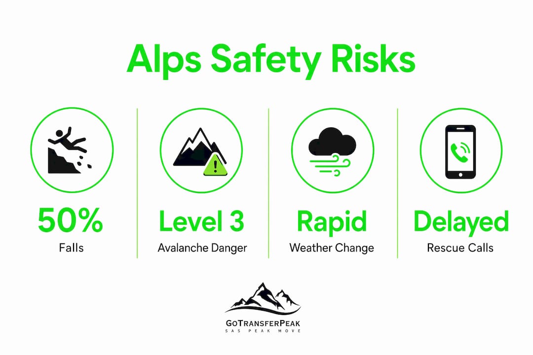 Infographic showing four main Alps travel safety risks