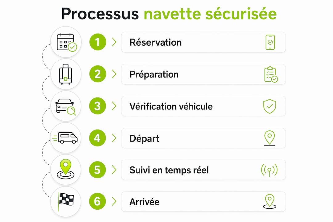 Infographie : les différentes étapes d’une navette sécurisée
