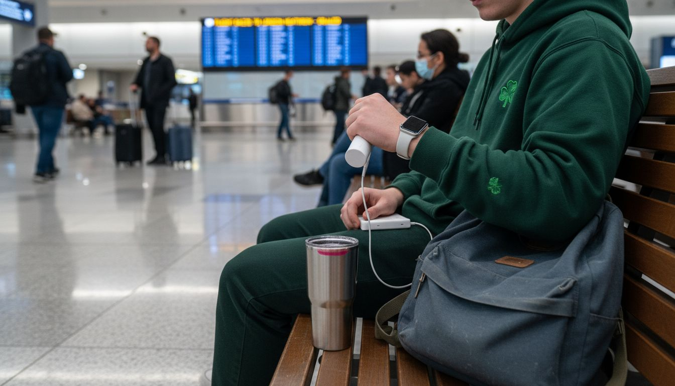 Student using portable Apple wireless charger