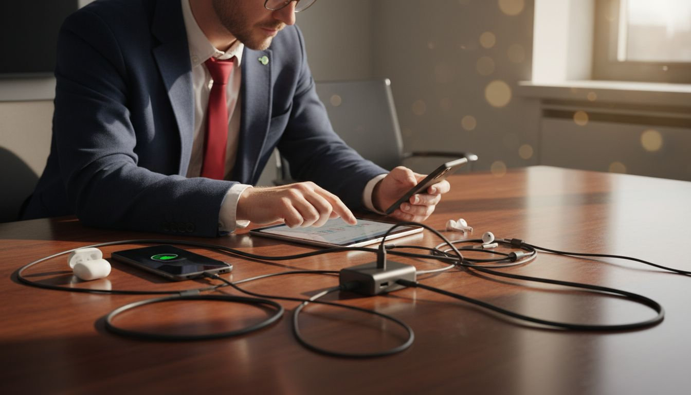 USB-C hub charging several tech devices