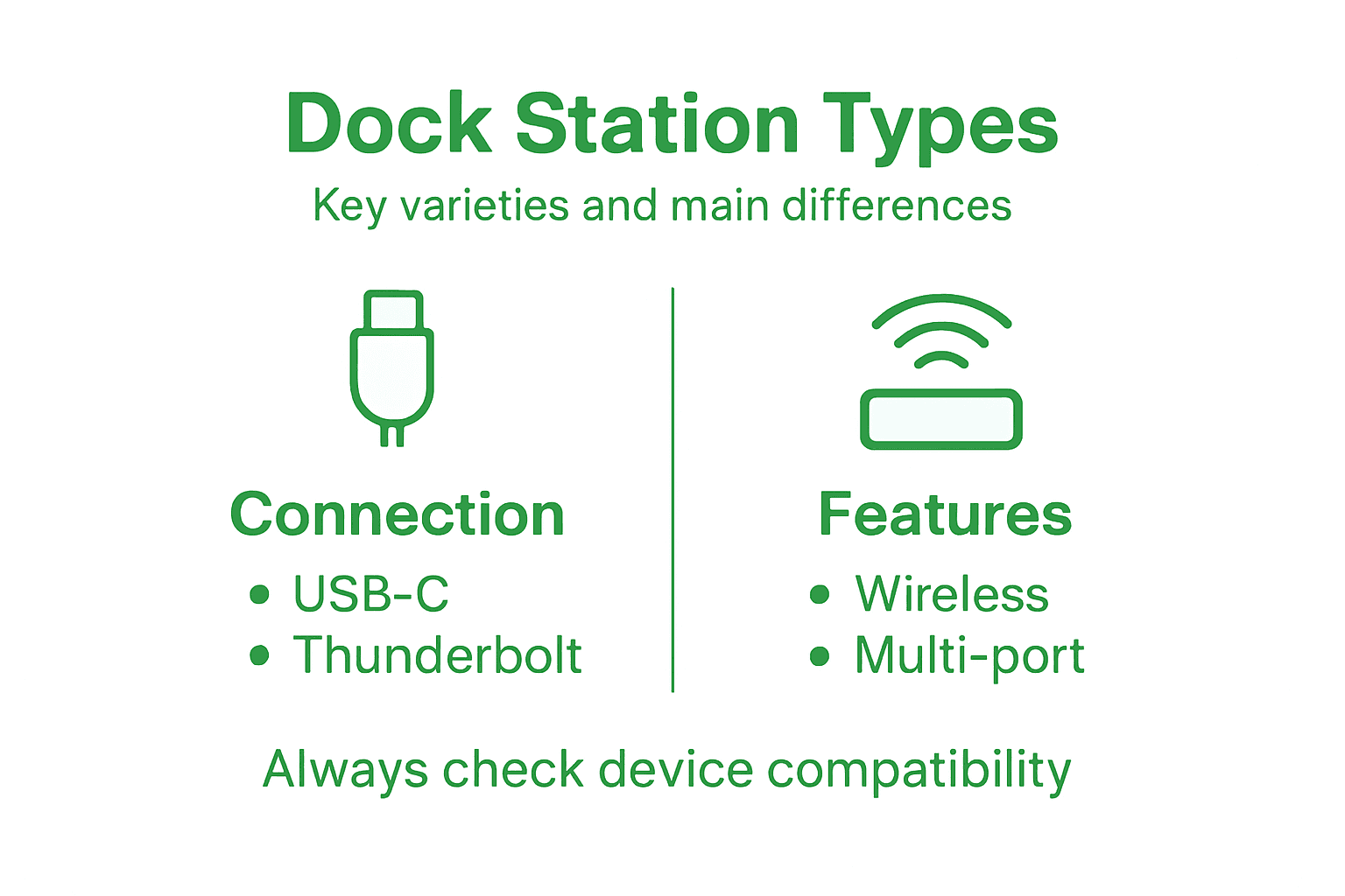 Infographic about dock station types and features