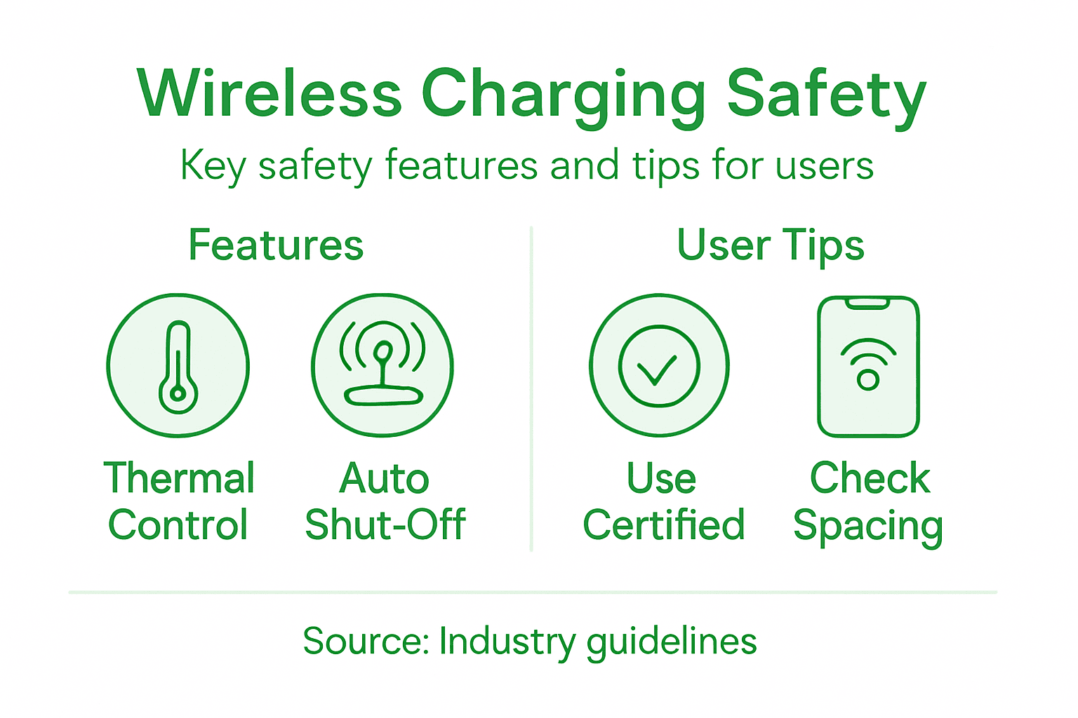 Infographic lists wireless charging safety features and tips