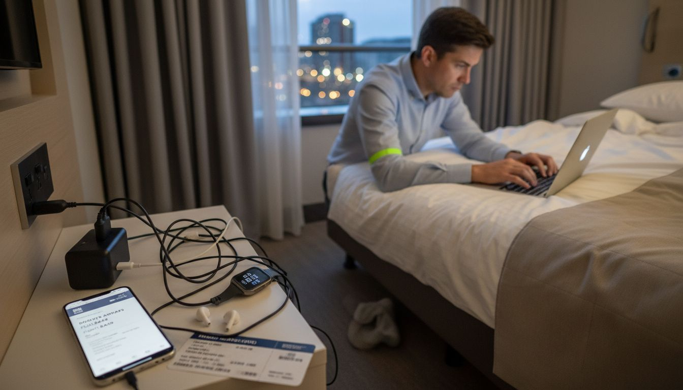 Devices charging from multi-port charger in hotel