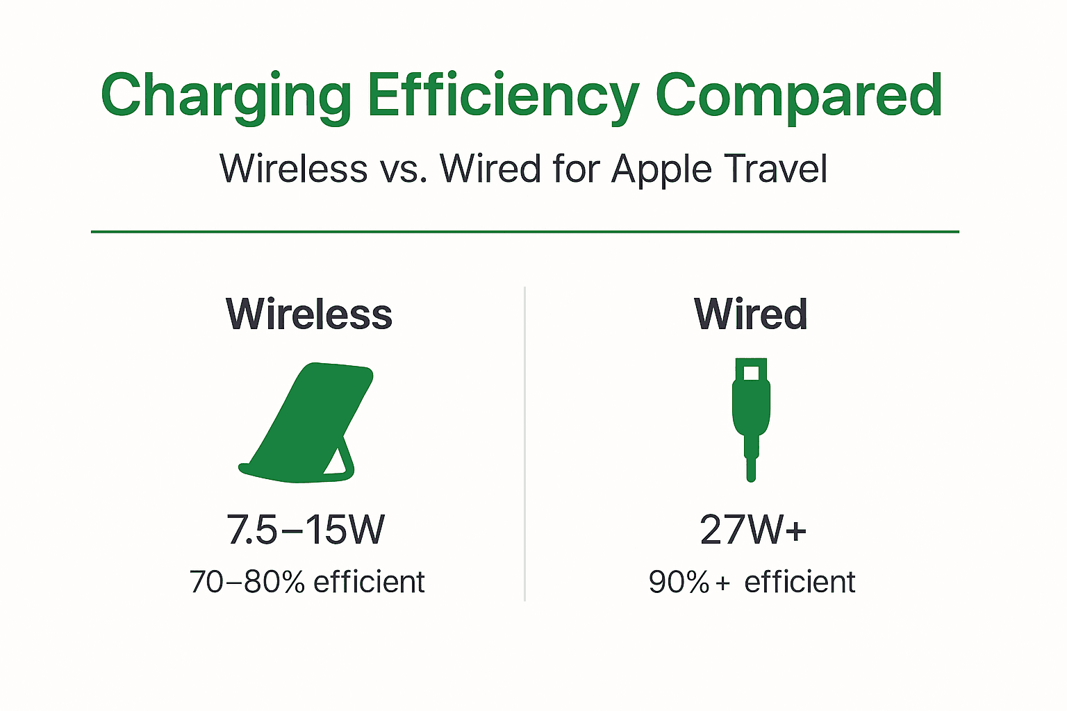 Infographic comparing wireless and wired charging efficiency