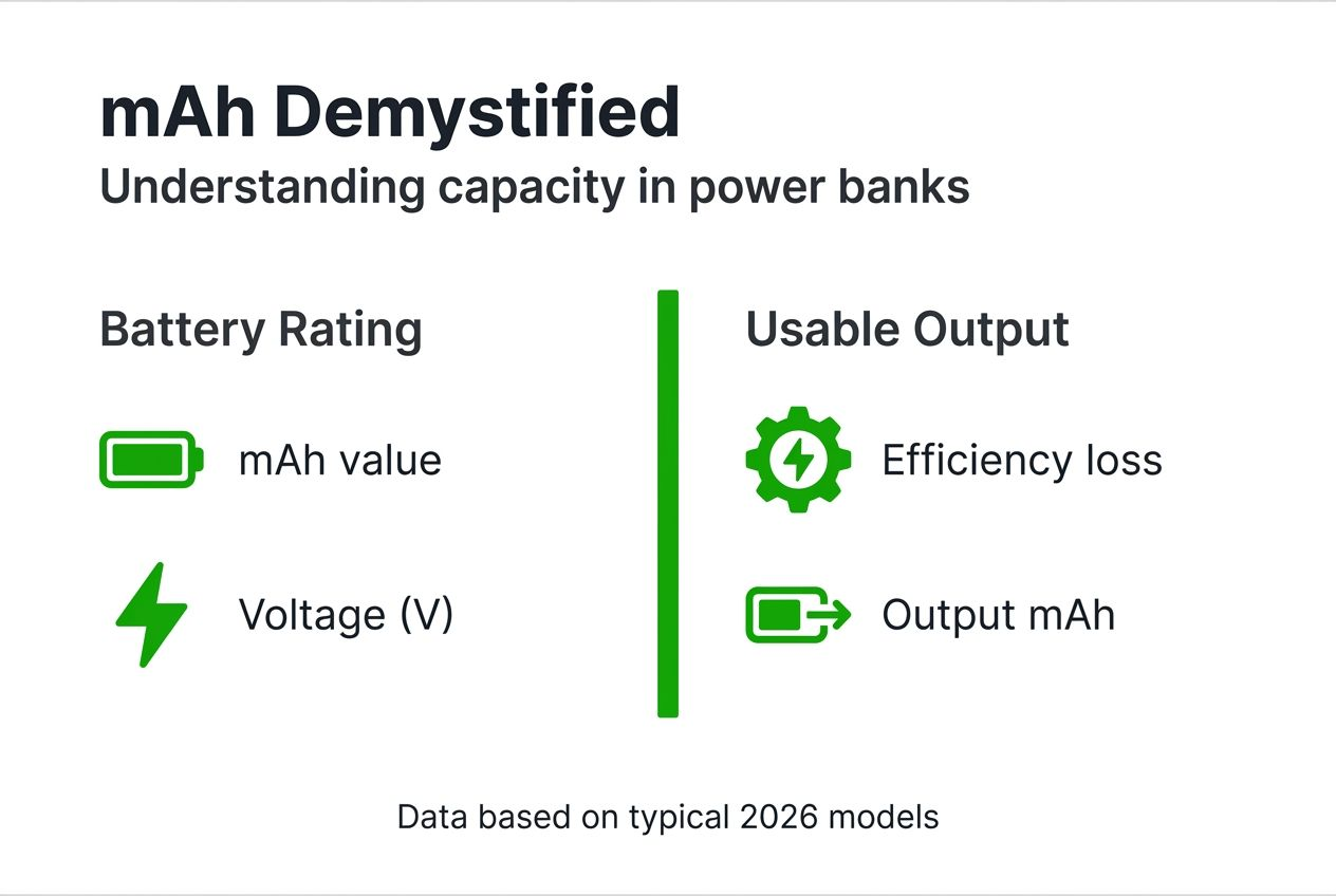 Infographic explaining mAh and output in power banks