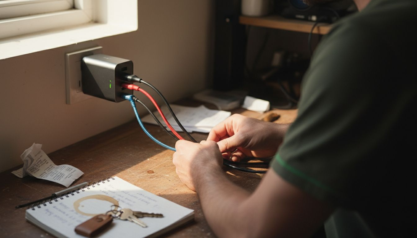 Close-up GaN charger with multiple cables