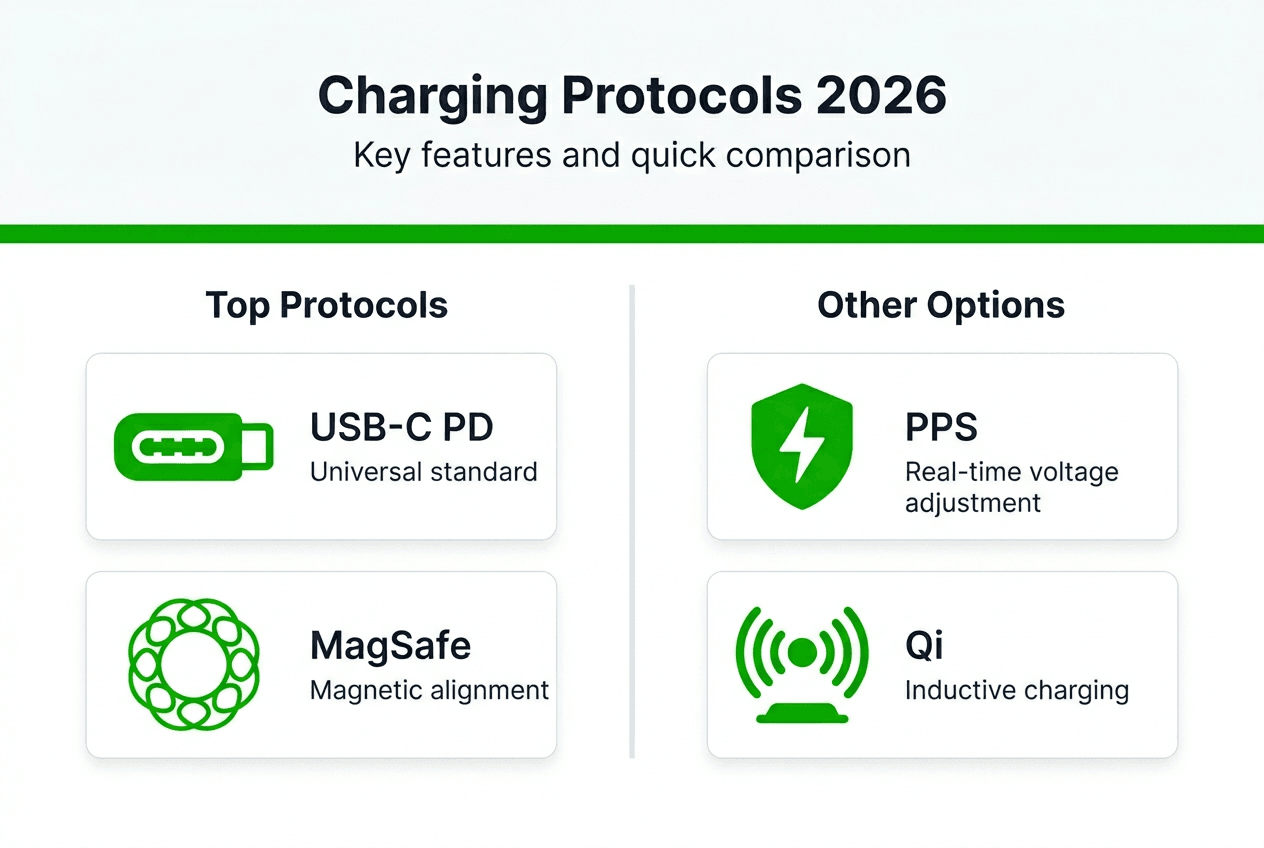 Infographic comparing charging protocols and features