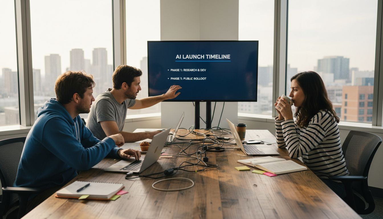 Tech team planning product launch in office